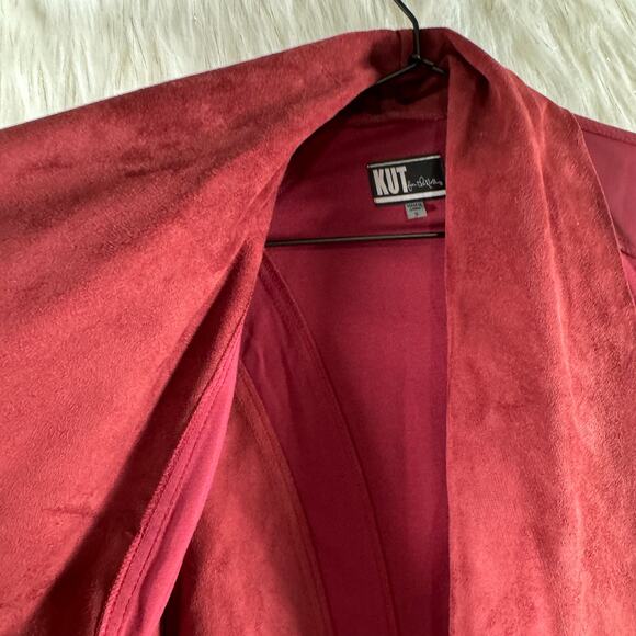 Kut From The Kloth Lincoln' Faux Leather Drape Front Jacket Mix Media Wine Red S - Picture 3 of 8
